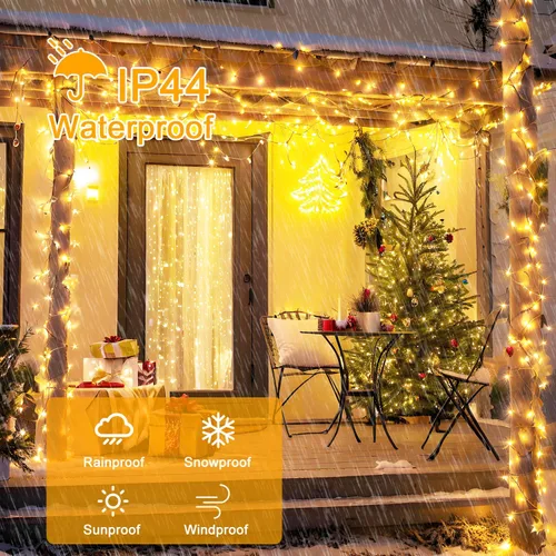 Vista 4 de Cadena de luces LED, 300 LEDs, 9.1 m/100 pies de luces de Navidad blancas cálidas impermeables con control remoto, cable transparente