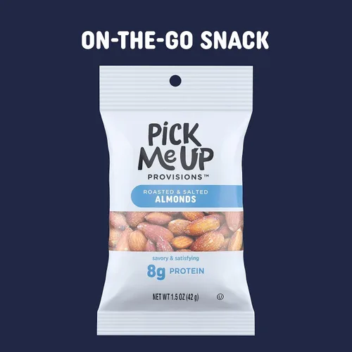 Vista 2 de Pick Me Up Provisions Almendras tostadas y saladas, 1.5 onzas, 36 bolsas/caja (PM62980)