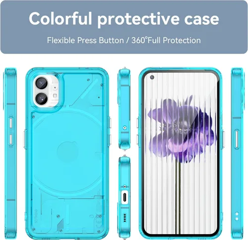 Vista 4 de Funda transparente para Nothing Phone 1, TPU suave a prueba de golpes, transparente a prueba de golpes, color azul