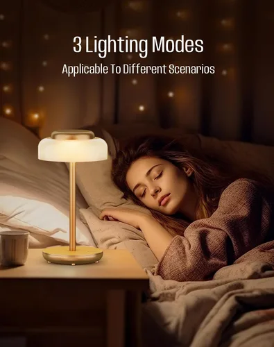Vista 8 de QiMH Lámpara de mesa LED a pilas, lámpara de escritorio inalámbrica de 5000 mAh con control táctil de brillo de 3 niveles, mini luz nocturna