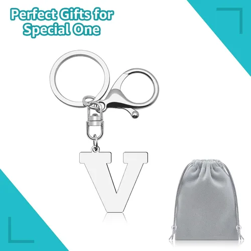 Vista 6 de Llavero blanco con letra inicial del alfabeto K A-Z, llavero de letra inicial a granel para mujeres y hombres, V, Pequeño