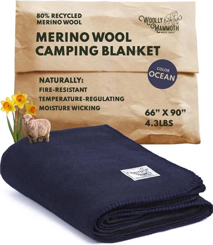 Vista 20 de Woolly Mammoth Woolen Company Manta de Lana - 66 x 90 pulgadas, Corteza, 80% Lana Merino - Mantas de Campamento para Clima Frío - Durabilidad