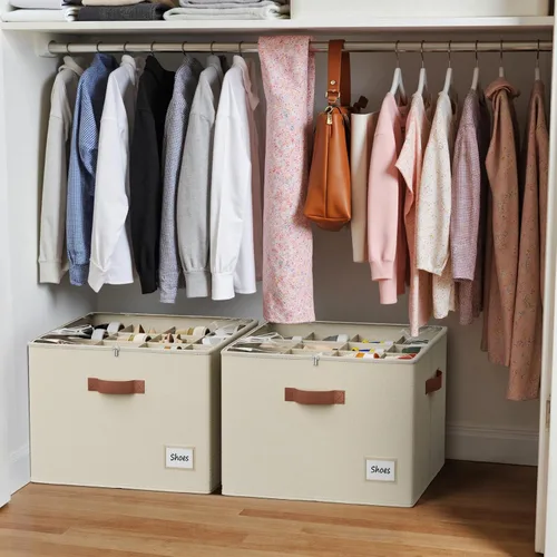 Vista 7 de PHINOX Organizador de zapatos para armario, paquete de 2 cajas organizadoras de zapatos de tela, contenedores de almacenamiento de zapatos