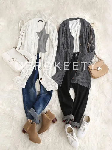 Vista 4 de MEROKEETY - Cárdigan largo de punto trenzado para mujer, suéter tejido de manga larga, abierto por delante y con botones, ropa para exteriores