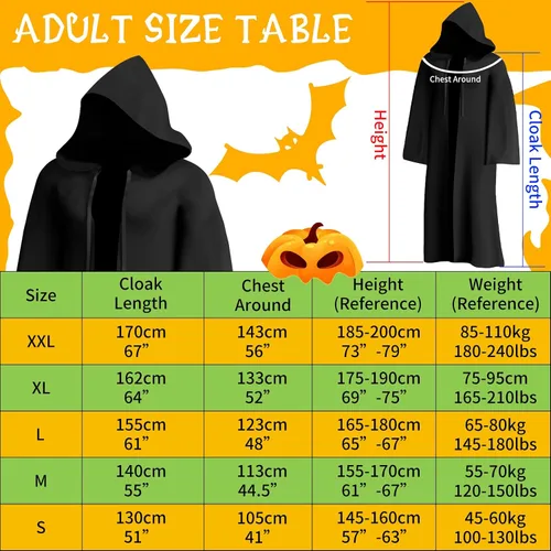Vista 4 de 82.4 F Túnica de Halloween con capucha, disfraz de Halloween, cosplay, capa de Halloween para adultos, niños, hombres y mujeres