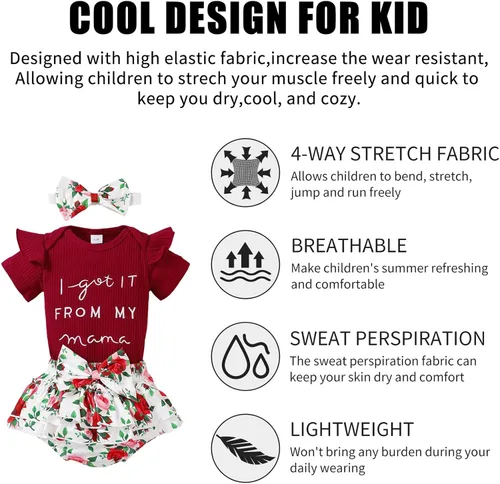 Vista 4 de Kehen Conjunto de mameluco de manga con volantes y pantalones cortos para bebé niña, trajes florales de verano, lindos artículos esenciales