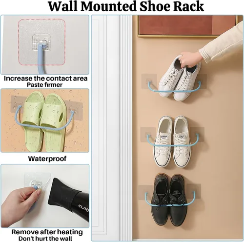 Vista 5 de Paquete de 6 zapateros de pared con tiras adhesivas para colgar, zapatero de pared para caravana, soporte para zapatos de espacio pequeño