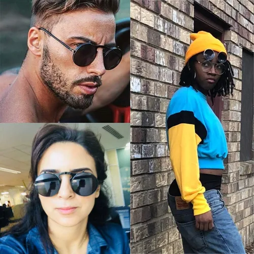 Vista 6 de COASION Gafas de sol redondas vintage para hombres y mujeres, jóvenes, círculo, steampunk, disfraz