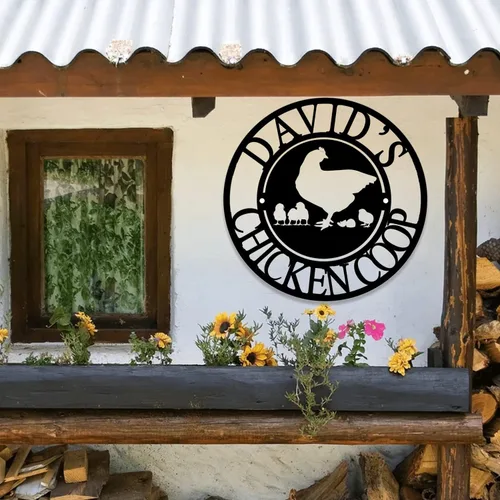 Vista 11 de Letrero de metal personalizado para gallinero, letrero de granja de pollo de metal personalizado, familia de pollo, EST, arte de pared, decoración