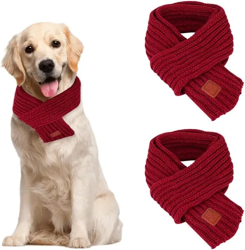 Vista 10 de SlowTon Bufanda de punto para perro, paquete de 2 pañuelos cálidos para perros, bufanda de decoración de Navidad de invierno para perros pequeños