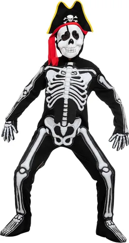 Vista 3 de Spooktacular Creations Bonito disfraz de esqueleto pirata para niños disfraz de esqueleto 3D aterrador y sombrero de pirata para fiestas de Halloween