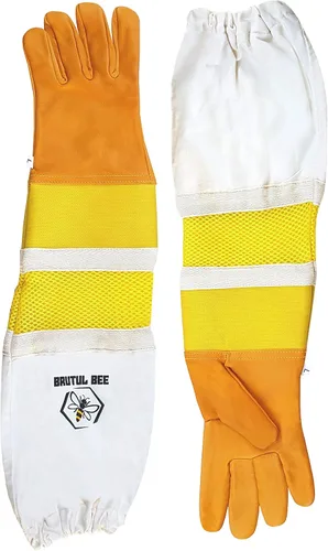 Vista 5 de Brutul Bee - Guantes ventilados de piel de vaca con goma y malla manguito largo protector ventilado mangas