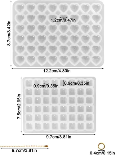 Vista 2 de 96 moldes de resina con agujero, moldes de resina con números del alfabeto AFUNTA de silicona, moldes de silicona con forma de corazón, moldes