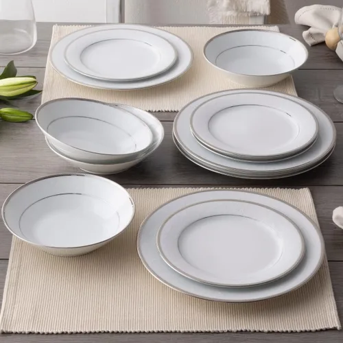Vista 7 de Noritake Regina Platinum - Juego de 12 piezas, servicio para 4 pulgadas, color blanco