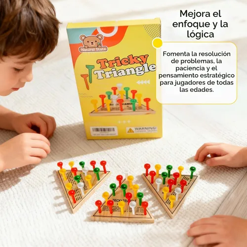 Vista 2 de Paquete de 3 – Juego de mesa con clavija triangular de madera – Mini juego de viaje retro