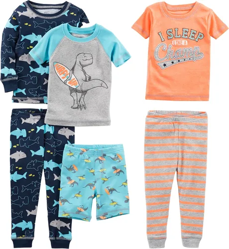 Vista 14 de Simple Joys by Carter's Conjunto de pijama de algodón ajustado de 6 piezas para bebés, niños pequeños y niñas, paquete de 3