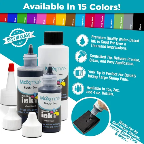 Vista 4 de MaxMark Premium - Tinta de recarga con punta de control en botella para sellos autoentintados, color negro - 1 onza