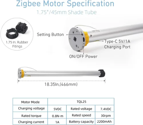 Vista 7 de Kit de motor ciego inteligente Zigbee recargable, abridor automático de cortinas con control de aplicación para tubo de 1.496 in compatible