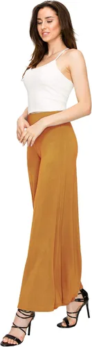 Vista 5 de Made by Johnny Pantalones palazzo elásticos de pierna ancha para mujer, lisos, casuales, cómodos