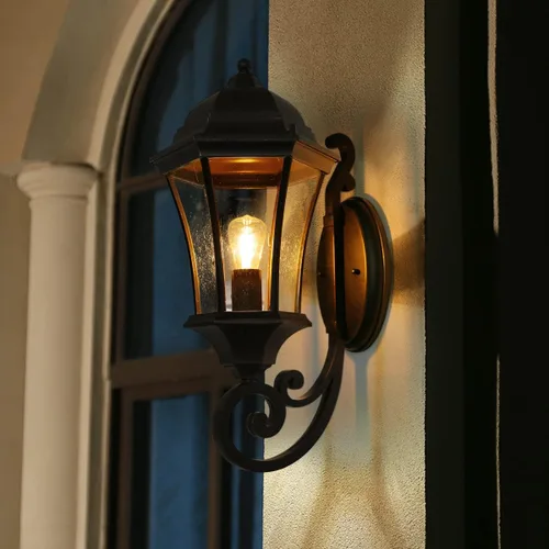 Vista 5 de LM3601-UP-M - Lámpara de pared de bronce antiguo de 19 1/2 pulgadas de alto, lámpara de pared exterior impermeable con vidrio transparente