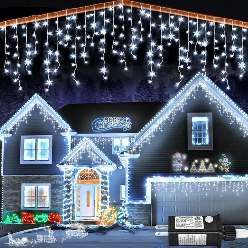 Vista 21 de Luces de carámbano de 33 pies para exteriores, luces de Navidad rojas y verdes para exteriores e interiores, 400 luces LED con 75 caídas