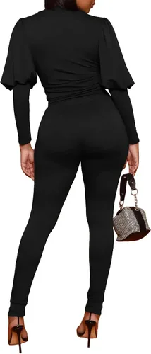 Vista 6 de HBQ Conjunto de 2 piezas para mujer, camiseta de manga abombada y pantalones deportivos