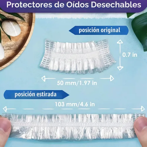 Vista 2 de 100 piezas de cubiertas para los oídos para la ducha, desechables, de plástico resistente al agua Cubiertas desechables para teñir el cabello