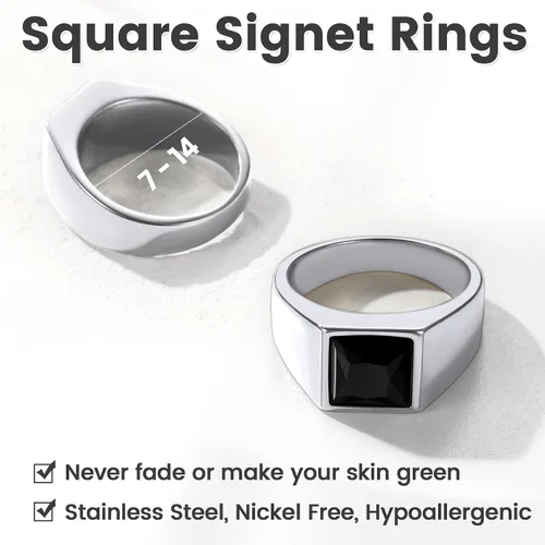 Vista 6 de KeyStyle Anillos cuadrados de sello de piedras preciosas para hombres, anillo de meñique personalizado de acero inoxidable con piedra natal