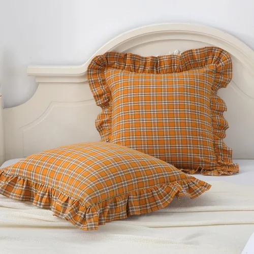 Vista 17 de Mywinlle juego de 2 fundas para cojín con volantes a cuadros negro/blanco, fundas de almohada decorativas de algodón lavado a cuadros estilo granja