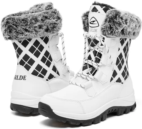 Vista 3 de EARLDE Womens Snow Boot With Waterproof Lace Up Mid-Calf Outdoor Winter Deep Tread Rubber Sole