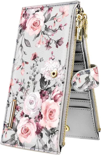 Vista 8 de Billetera de mujer con bloqueo RFID de gran capacidad, organizador multitarjetas, billetera plegable para mujer con bolsillo con cremallera