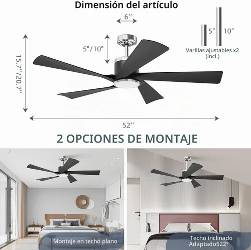 Vista 6 de TXCSLY - Ventilador de techo negro moderno de 52 pulgadas con luz y control