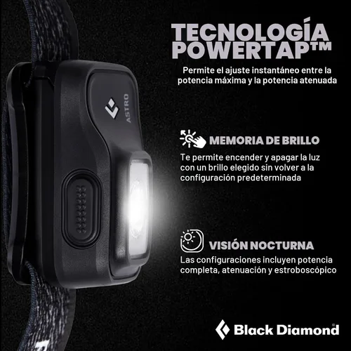 Vista 3 de BLACK DIAMOND Astro 300 - Linterna frontal de 300 lúmenes de brillo, funciona con 3 pilas AAA (incluidas), compacta y ligera, grafito 300 lúmenes