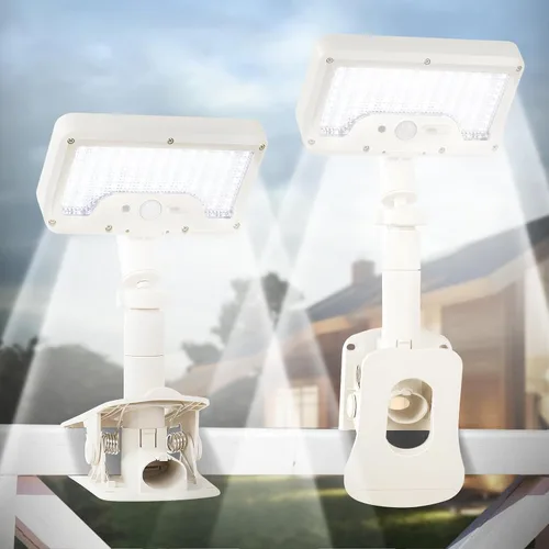 Vista 16 de Luces solares con clip para exteriores con sensor de movimiento, luces de valla solares ajustables verticalmente y giratorias en 360° con 92 LEDs