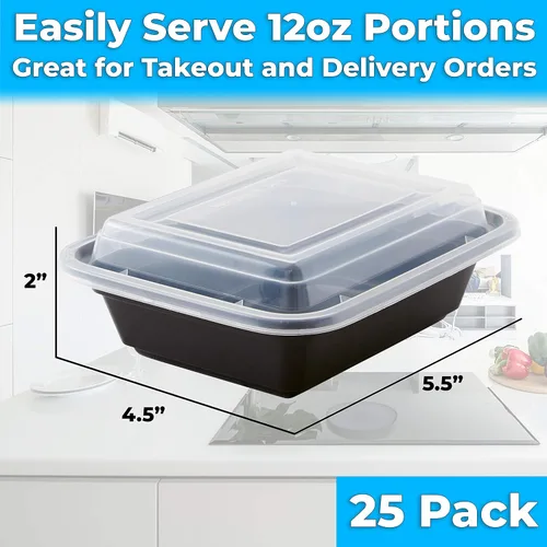 Vista 5 de Contenedor duradero de almacenamiento de alimentos, grado comercial, recipientes de plástico sin BPA con tapas, 25 unidades, reciclable, a prueba
