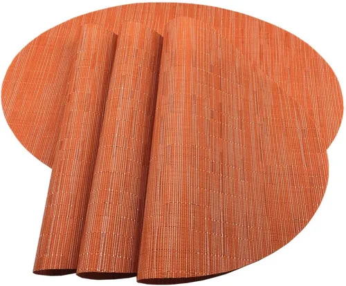 Vista 16 de Juego de 4 manteles individuales de vinilo tejido ovalado de bambú de imitación rojo A, resistentes al calor, lavables para mesa de cocina