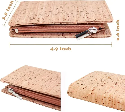 Vista 6 de boshiho Cartera de bloqueo RFID ecológica con corcho biplegable para tarjetas con monedero con cremallera y ventana de identificación (corcho) (01)