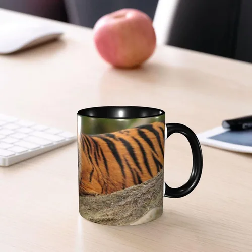 Vista 8 de Taza de café, taza personalizada de tigre, tigre agachado en la roca hermosa foto de la naturaleza, 11 onzas, para bebidas calientes y todos