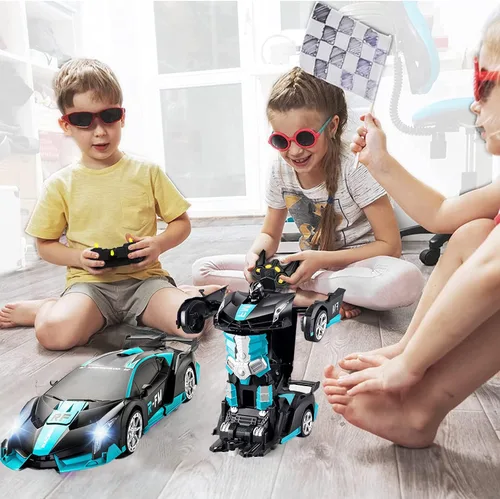 Vista 5 de Transform - Robot de coche RC de 24 GHz 118 recargable con control remoto de policía juguetes con luz y transformación de un botón y rotación de 360