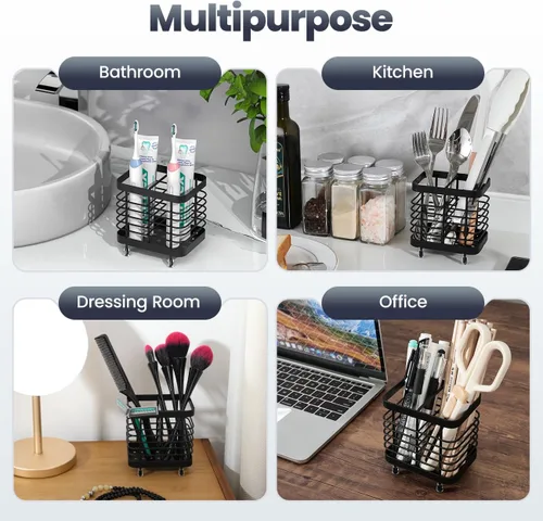 Vista 8 de Luxspire Toothbrush Holders for Bathroom, Stainless Steel, 2 Slots, Black Negro