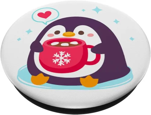 Vista 2 de Little Cute Chubby Penguin Love Coffee - PopSockets Grip and Stand for Phones and Tablets