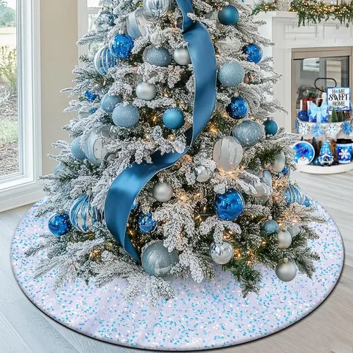 Vista 10 de Falda de lentejuelas para árbol de Navidad, 48 pulgadas, doble capa, para bodas y fiestas Dorado