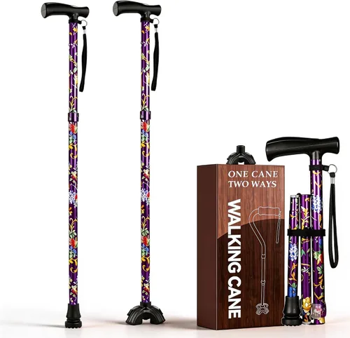 Vista 22 de Bastones florales para mujer, bastón plegable para estabilidad con base antideslizante, bastón ajustable para personas mayores, bastones plegables