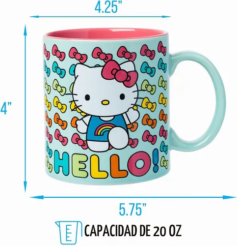 Vista 2 de Silver Buffalo Sanrio Hello Kitty Rainbow Bows, taza de cerámica, 20 onzas