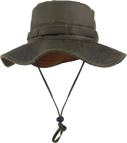 Vista 14 de Sombrero de pescador de ala ancha con protección UV, sombrero Boonie, sombreros de pesca, senderismo, safari, sombreros al aire libre para hombres