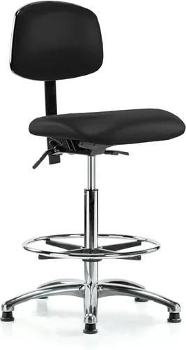 Vista 88 de Perch - Silla de laboratorio con ruedas cromadas con soporte de respaldo ajustable, altura del escritorio de 17 a 22 pulgadas, tela negra