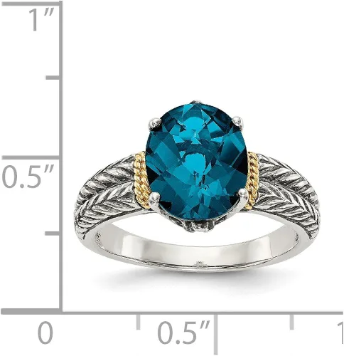 Vista 4 de Anillo de compromiso de plata de ley 925 maciza con topacio azul Londres de oro amarillo de 14 k