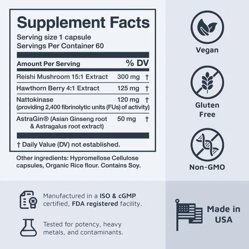 Vista 9 de Melody Heart Tune - Suplementos de apoyo para la presión arterial 4 en 1 - Nattokinase 2,400 FU, hongo Reishi y espino - Suministro de 2 meses
