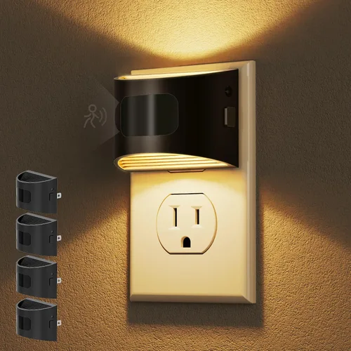 Vista 27 de DORESshop - Luz nocturna con sensor de movimiento, luces nocturnas enchufables a la pared, 3000K Negro