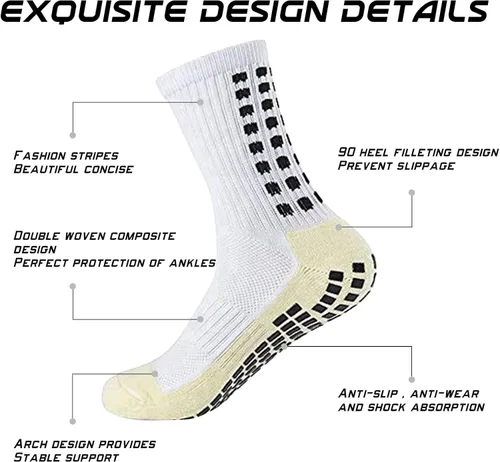Vista 3 de Calcetines de fútbol para hombre almohadillas antideslizantes de agarre para fútbol baloncesto calcetines de agarre deportivo 4 pares B0BDF3FTVL